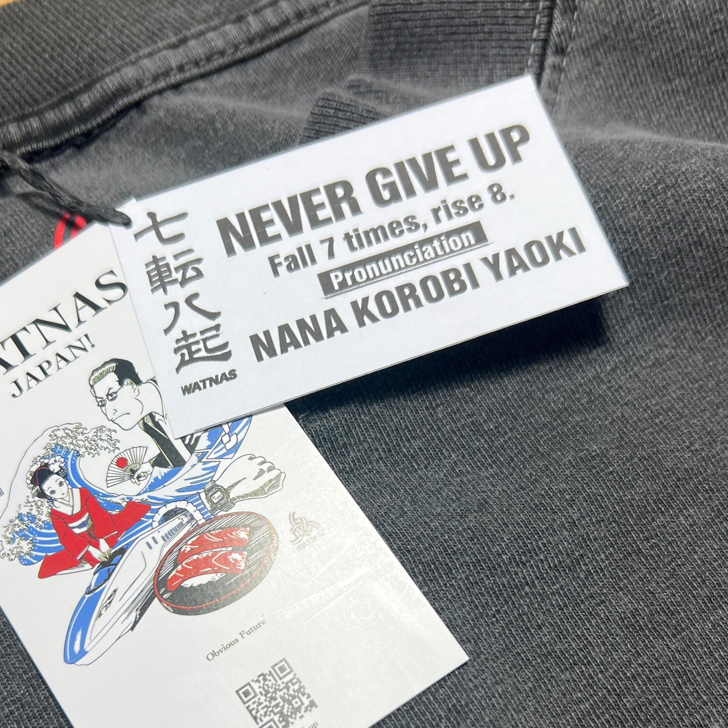 WATNAS "七転八起_Never Give Up" Premium 7.5 oz Garment Dye T-Shirts
